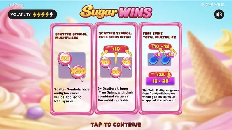 Sugar Wins - hlavní menu slotu