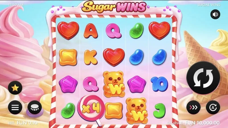 Sugar Wins - herní obrazovka s válci 5x4